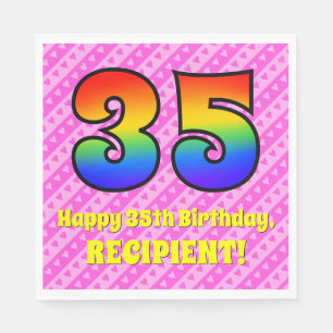 35th Birthday: Pink Stripes & Hearts, Rainbow # 35 Napkin