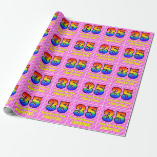 35th Birthday: Pink Stripes & Hearts, Rainbow # 35 Wrapping Paper