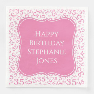 35th Birthday Pink/White Bracket Number Pattern Napkin