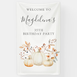 35th Birthday Pumpkin Fall Leaves Vertical Outdoor Banner