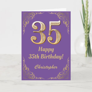 35th Birthday Purple and Gold Glitter Frame Card