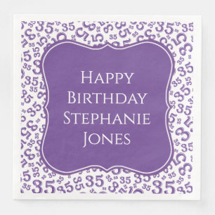 35th Birthday Purple/White Random Pattern 35 Napkin