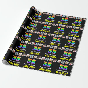 35th Birthday: Rainbow “35“; Custom Photos & Name Wrapping Paper