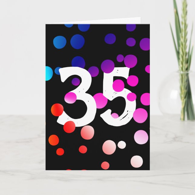 35th Birthday Rainbow Dots on Black Card (Front)