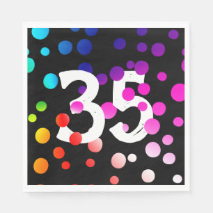 35th Birthday Rainbow Dots on Black   Napkin