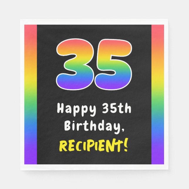 35th Birthday: Rainbow Spectrum # 35, Custom Name Napkin (Front)