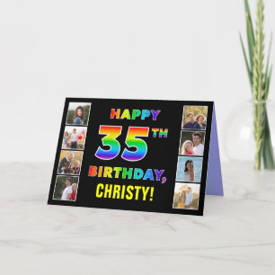 35th Birthday: Rainbow Text, Custom Photos & Name Card