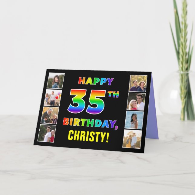 35th Birthday: Rainbow Text, Custom Photos & Name Card (Front)