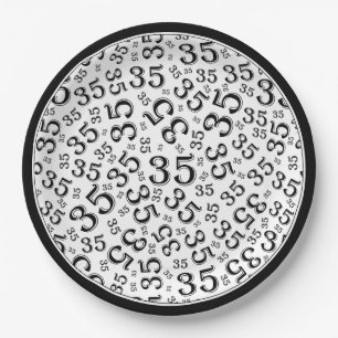 35th Birthday Random Number Pattern Black/White Paper Plate