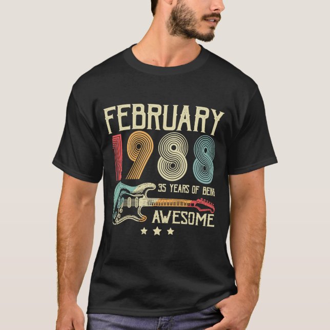 35th Birthday Retro Guitar  February 1988 35 Years T-Shirt (Front)