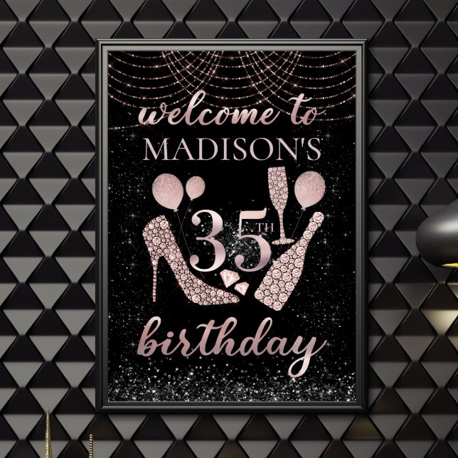 35th Birthday Rose Gold & Black Glitter Custom Poster (Creator Uploaded)