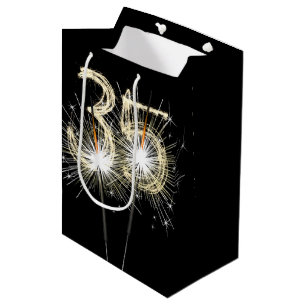 35th Birthday Sparklers on Black Medium Gift Bag