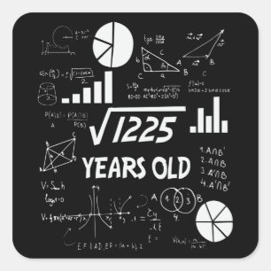 35th Birthday Square Root Math 35 Years Old Bday Square Sticker