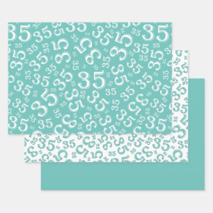 35th Birthday Teal & White Number Pattern 35 Wrapping Paper Sheet