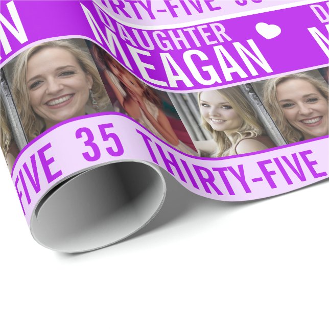 35th birthday three photos purple daughter wrapping paper (Roll Corner)