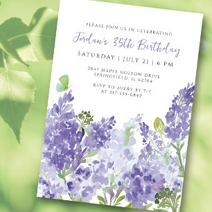 35th Birthday Watercolor Floral Lilacs Elegant Invitation