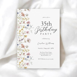 35th Birthday Watercolor Wildflowers Floral  Invitation