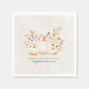 35th Birthday White Pumpkin Fall Leaves Custom Napkin