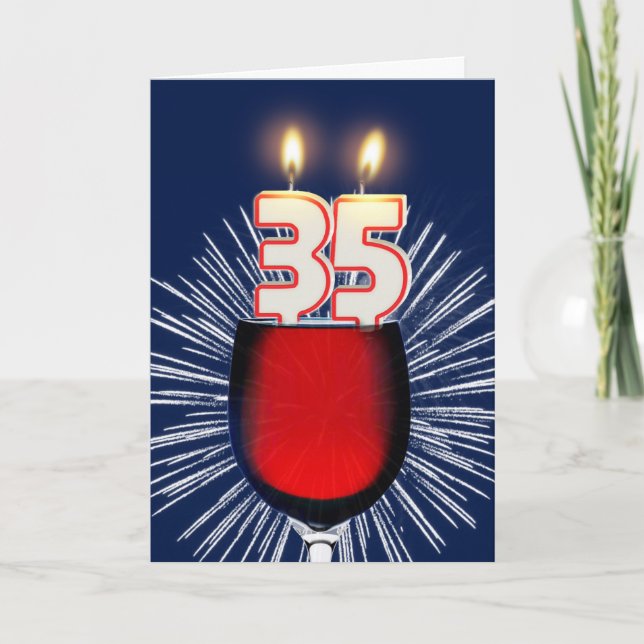 35th Birthday with wine and candles Card (Front)