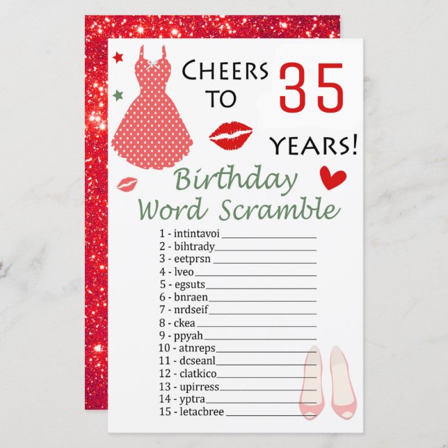 35th Birthday Word Scramble Game (Front/Back)