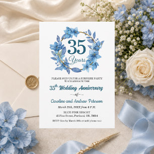 35th Blue Floral Surprise Wedding Anniversary Invitation