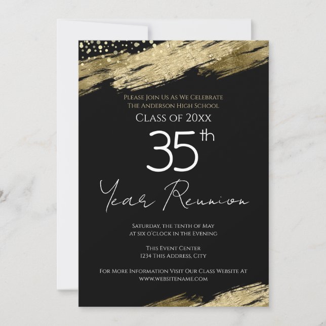 35th Class Reunion Black and Gold Invitation (Front)