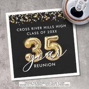 35th Class Reunion Black Gold Balloons Confetti Napkin
