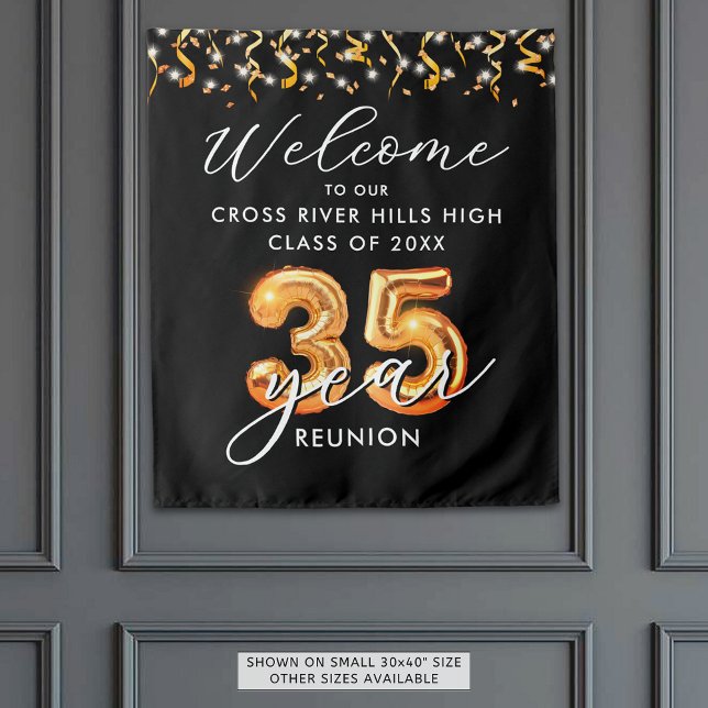35th Class Reunion Welcome Black Orange Balloon Tapestry (Creator Uploaded)