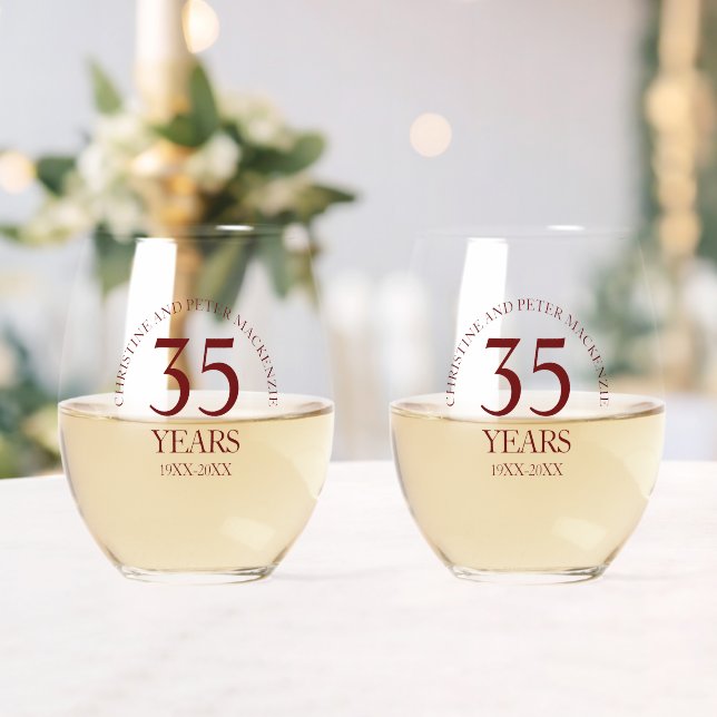 35th Coral Jade Wedding Anniversary Signature  Stemless Wine Glass (Insitu (Wedding))