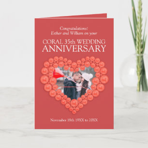 35th coral orange wedding anniversary custom photo card