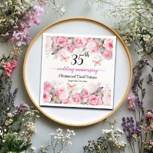 35th Coral Wedding Anniversary Blush Roses Napkin