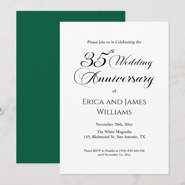 35th Coral Wedding Anniversary Elegant Script Invitation (Front/Back)