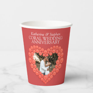 35th Coral Wedding anniversary heart photo  Paper Cups