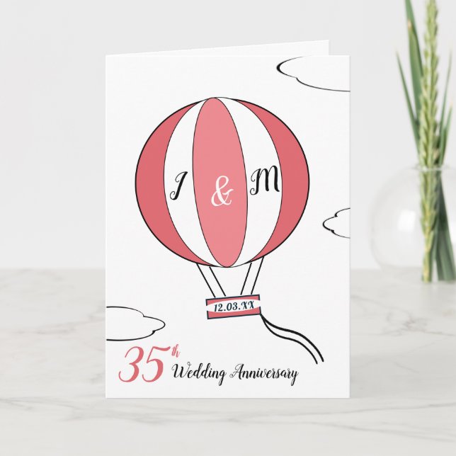 35th coral wedding anniversary hot air balloon card (Front)