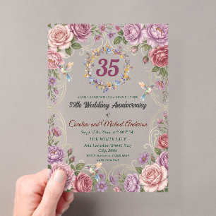 35th Coral Wedding Anniversary Hummingbirds Acrylic Invitations
