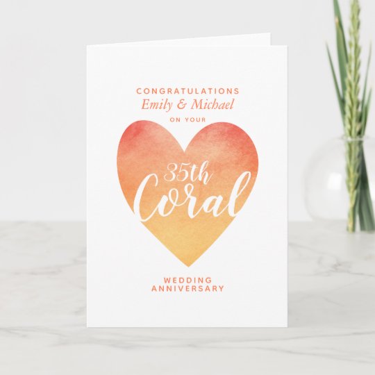  35th  CORAL Wedding  Anniversary  personalised Card Zazzle 