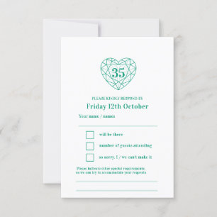 35th emerald green heart anniversary reply RSVP Card