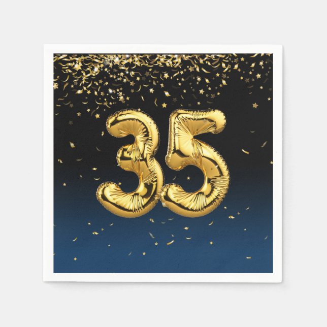 35th Gold Balloons and Confetti Napkins (Front)