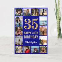 35th Happy Birthday Navy Blue & Gold Photo Collage
