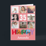 35th Happy Birthday Photo Collage Modern Pink Card<br><div class="desc">35th Happy Birthday Photo Collage Modern Pink Card with personalised name. For further customisation,  please click the "Customise it" button and use our design tool to modify this template.</div>