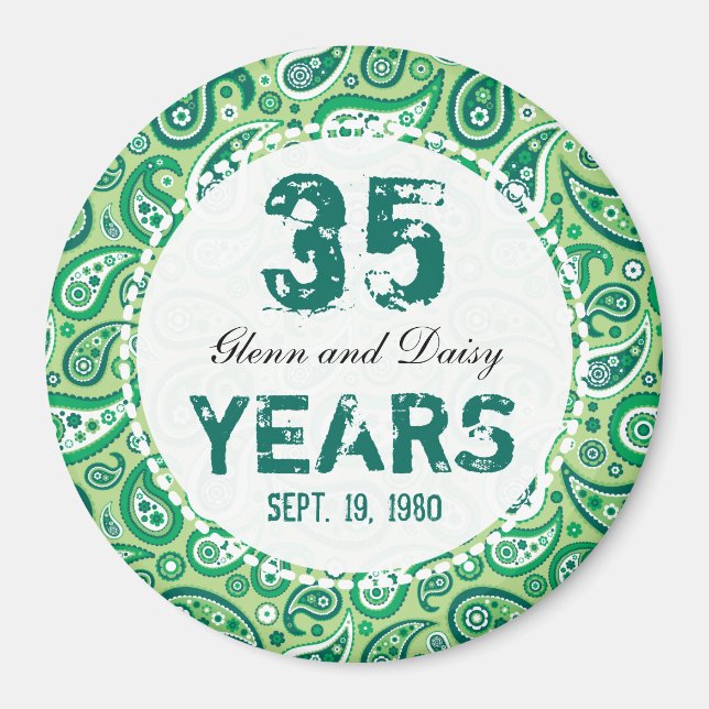 35th Jade Wedding Anniversary Paisley Pattern Magnet (Front)