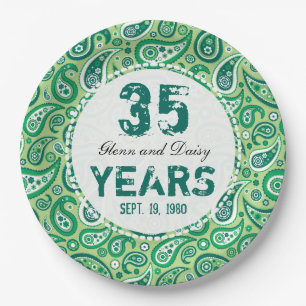 35th Jade Wedding Anniversary Paisley Pattern Paper Plate