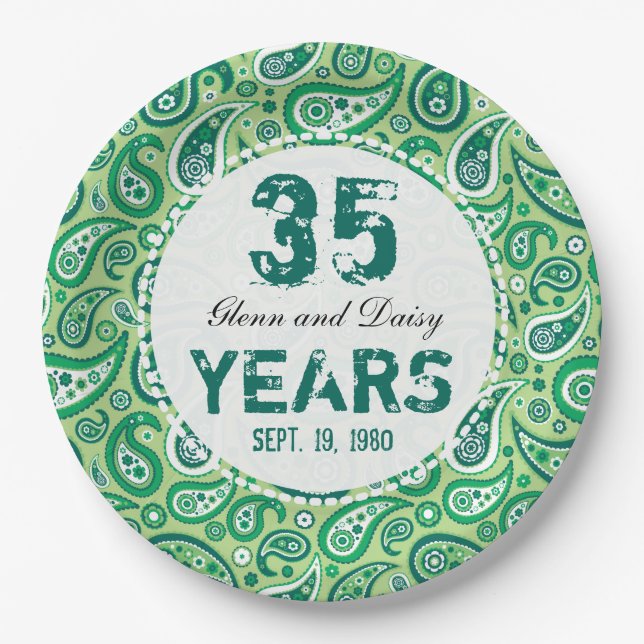 35th Jade Wedding Anniversary Paisley Pattern Paper Plate (Front)