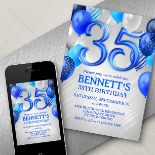 35th Mens Blue Birthday Invitation