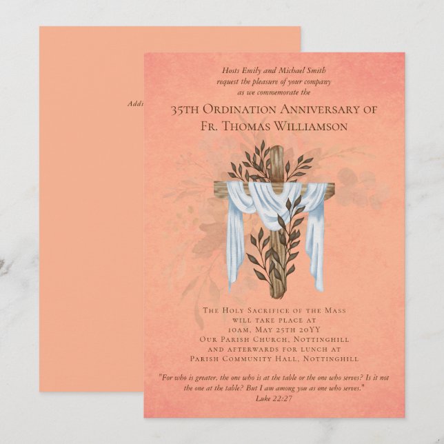 35th Ordination Anniversary Invitation Coral (Front/Back)