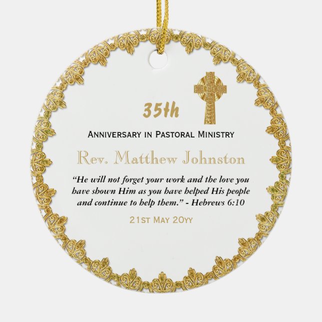 35th Ordination Anniversary Personalised Scripture Ceramic Tree Decoration (Front)