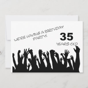 35th party invitation with cheering crowds