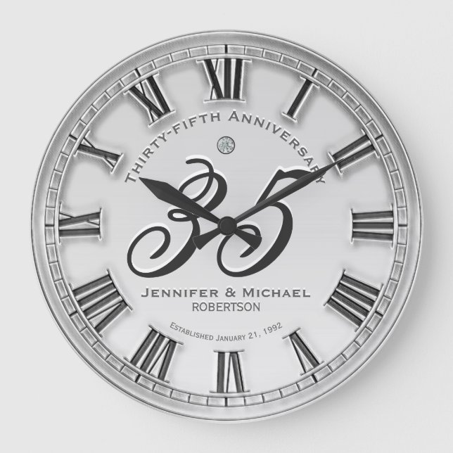 35th Silver Wedding Anniversary Large Clock (Front)
