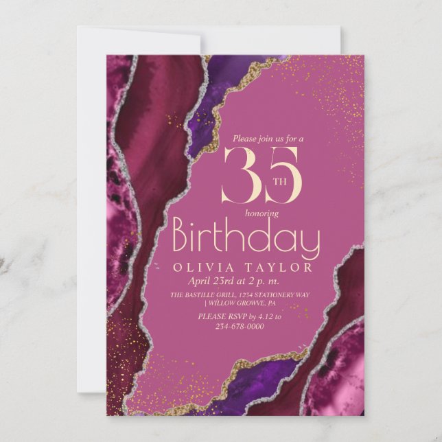  35th Spark Pink gold Moody Birthday Women Party Invitation (Front)