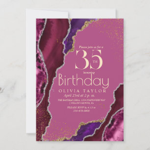 35th Spark Pink gold Moody Birthday Women Party Invitation
